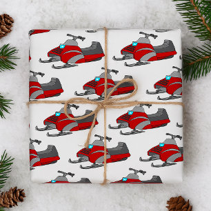 Red and Grey Snowmobile Wrapping Paper