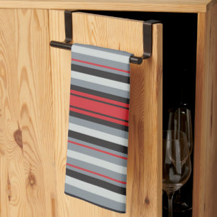 Red And Grey Striped  Tea Towel