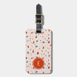 Red and grey terrazzo monogram luggage tag