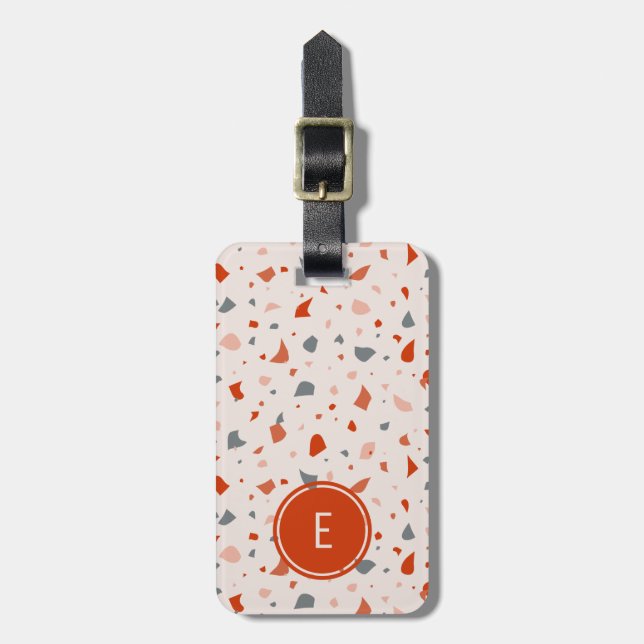 Red and grey terrazzo monogram   luggage tag (Front Vertical)