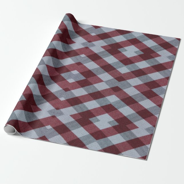 Red and grey textile geometric print wrapping paper (Unrolled)
