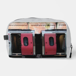 Red and grey train dopp kit