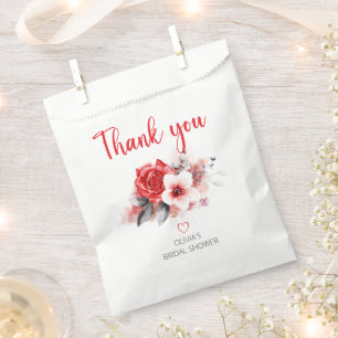 Red and Grey Watercolor Flowers Bridal Shower Favour Bag
