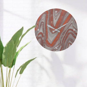 Red and Grey Wavy Faux Sandstone Large Clock