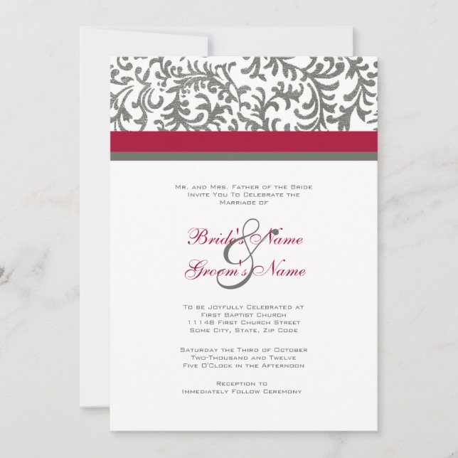 Red and Grey Wedding Invitation (Front)