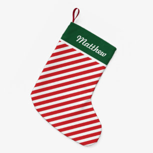 Red and Hunter Green Holiday Stripes Monogram Small Christmas Stocking