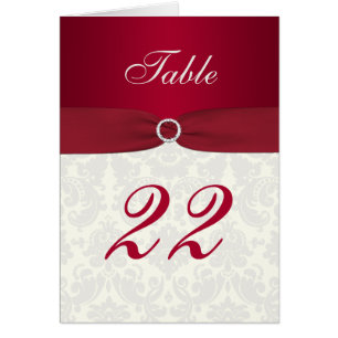 Red and Ivory Damask Table Number Card