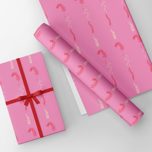 Red and ivory floral doodles in pink wrapping paper sheet (Creator Uploaded)