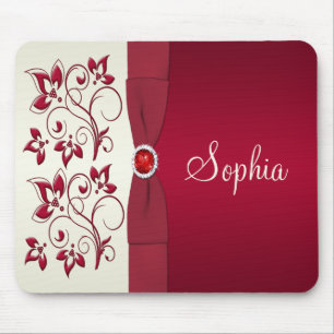 Red and Ivory Floral Mousepad