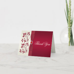 Red and Ivory Floral Thank You Card