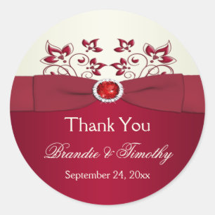 Red and Ivory Floral Thank You Wedding Sticker