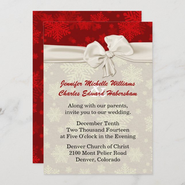 Red and Ivory Holiday Wedding Invitation (Front/Back)