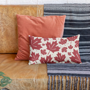 Red and Ivory Maple Leaf Pattern Lumbar Cushion