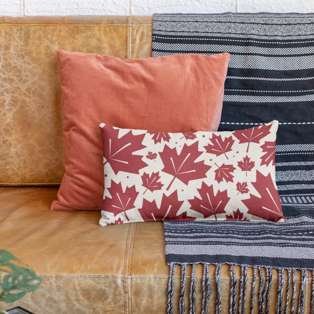 Red and Ivory Maple Leaf Pattern Lumbar Cushion (Creator Uploaded)