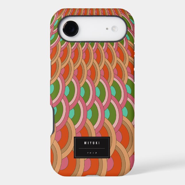 Red And Jade Art Deco Vintage Scallop Pattern Fan (Back)