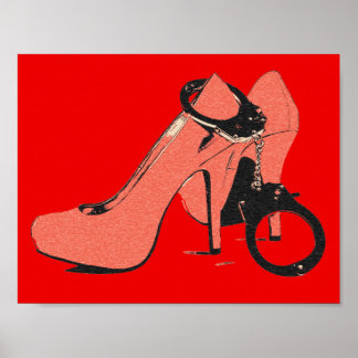 Red and kinky, heels and cuffs, sexy artwork poster