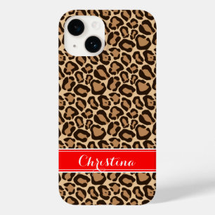 Red and Leopard Print Custom Monogram Case-Mate iPhone 14 Case