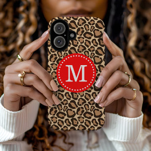 Red and Leopard Print Custom Monogram iPhone 16 Case