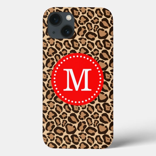Red and Leopard Print Custom Monogram Case-Mate iPhone Case (Back)
