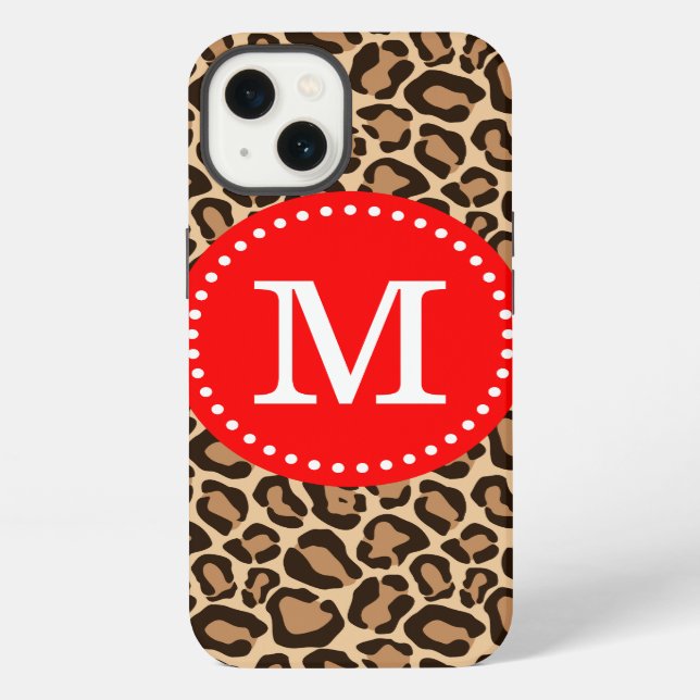 Red and Leopard Print Custom Monogram iPhone Case (Back)