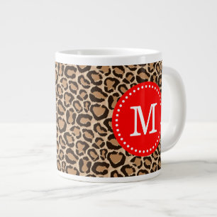 Red and Leopard Print Custom Monogram Large Coffee Mug