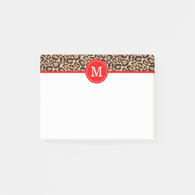 Red and Leopard Print Custom Monogram Post-it Notes (Front)