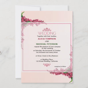 Red and light pink Floral Rustic Wedding Invitation