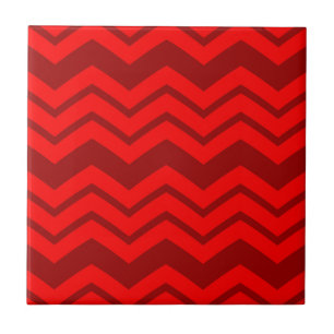 Red and Maroon Zigzag Chevron Design  Ceramic Tile