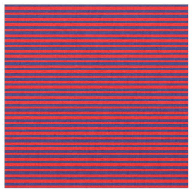 Red and Midnight Blue Coloured Stripes Fabric (Close Up)