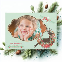 Red and Mint Deer Christmas Holiday Photo Card
