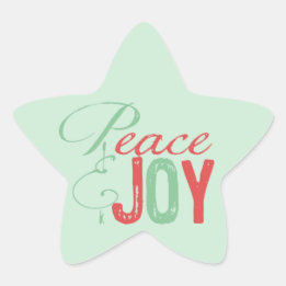 Red and Mint Peace and Joy Holiday Star Stickers