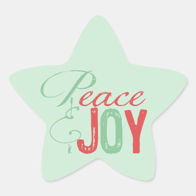 Red and Mint Peace and Joy Holiday Star Stickers (Front)
