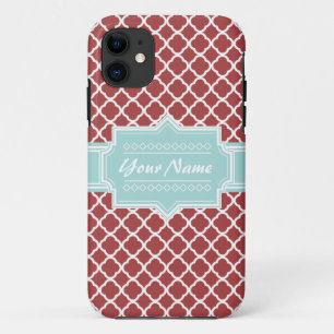 Red and Mint Quatrefoil Personalised iPhone 11 Case