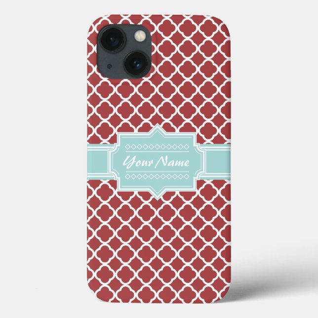 Red and Mint Quatrefoil Personalised Case-Mate iPhone Case (Back)