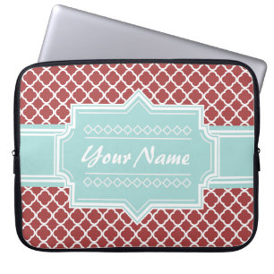 Red and Mint Quatrefoil Personalised Laptop Sleeve