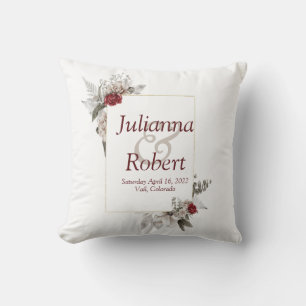 Red and mist watercolor floral   wedding  throw pi cushion