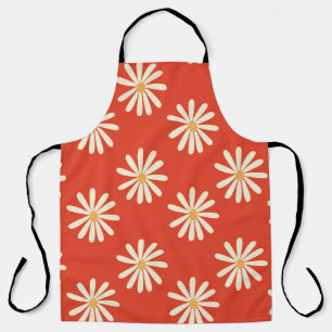 red and mustard 1970's groovy vintage retro floral apron