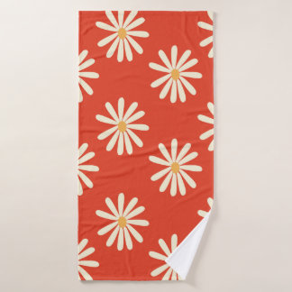 red and mustard 1970's groovy vintage retro floral bath towel