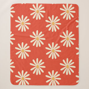 red and mustard 1970's groovy vintage retro floral sherpa blanket
