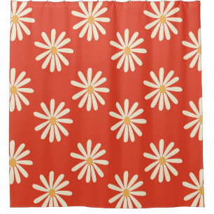 red and mustard 1970's groovy vintage retro floral shower curtain