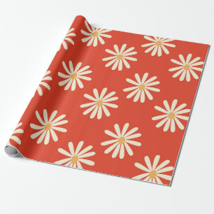 red and mustard 1970's groovy vintage retro floral wrapping paper