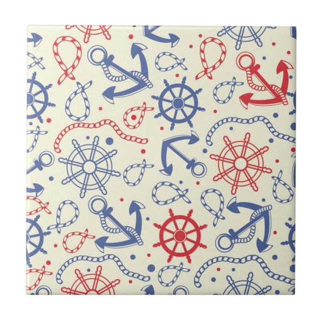 Red and navy background with anchor ceramic tile (Front)