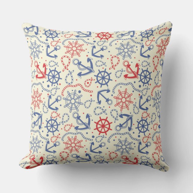 Red and navy background with anchor cushion (Front)
