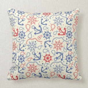 Red and navy background with anchor cushion