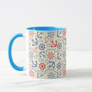 Red and navy background with anchor mug