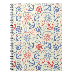 Red and navy background with anchor notebook