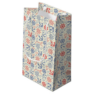Red and navy background with anchor small gift bag