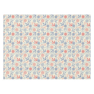 Red and navy background with anchor tablecloth