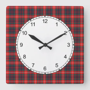 Red and Navy Blue Fraser of Lovat Modern Tartan Square Wall Clock