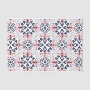 Red and navy blue geometric pattern decoupage tissue paper